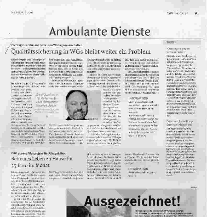 Vorschauseite 1: Qualitätssicherung in WGs bleibt weiter ein Problem