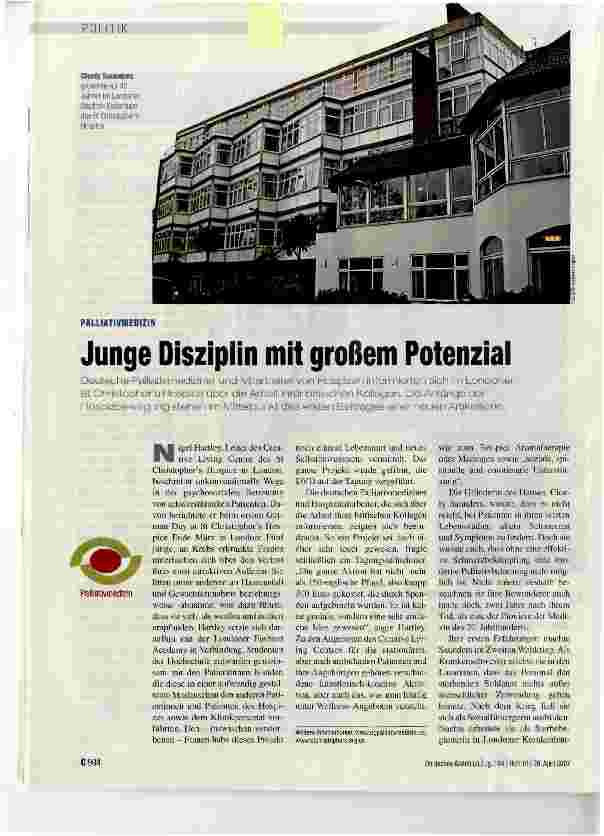 Vorschauseite 1: PALLIATIVMEDIZIN - Junge Disziplin mit großem Potenzial