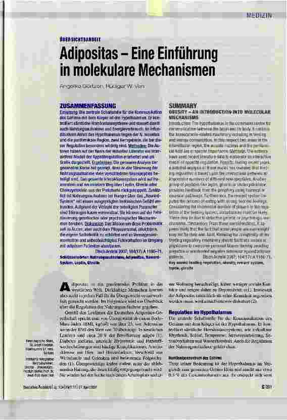 Vorschauseite 1: Adipositas - Eine Einführung in molekulare Mechanismen
