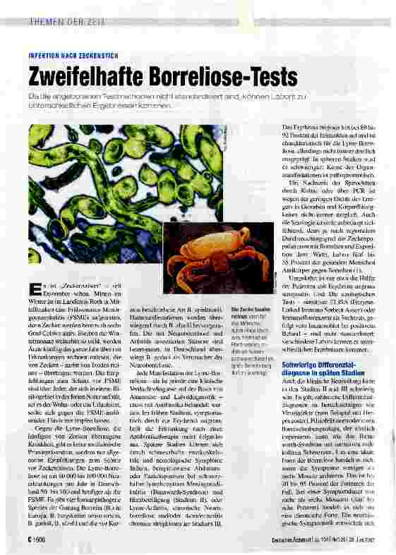 Vorschauseite 1: Zweifelhafte Borreliose-Tests