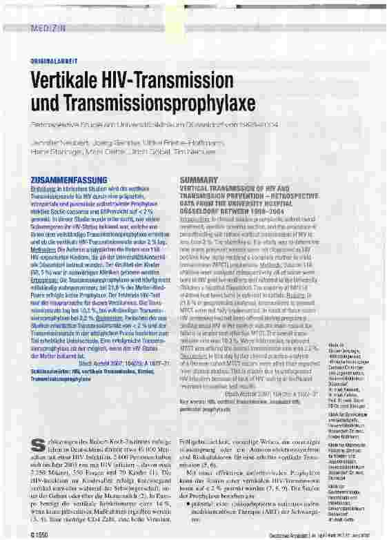 Vorschauseite 1: Vertikale HIV-Transmission und Transmissionsprophylaxe