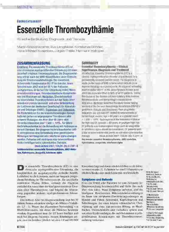 Vorschauseite 1: Essenzielle Thrombozythämie