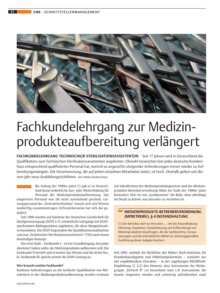 Vorschauseite 1: Fachkundelehrgang zur Medizinprodukteaufbereitung verlängert