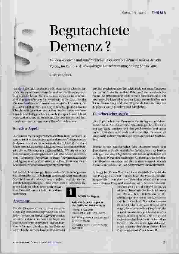 Vorschauseite 1: Begutachtete Demenz ?