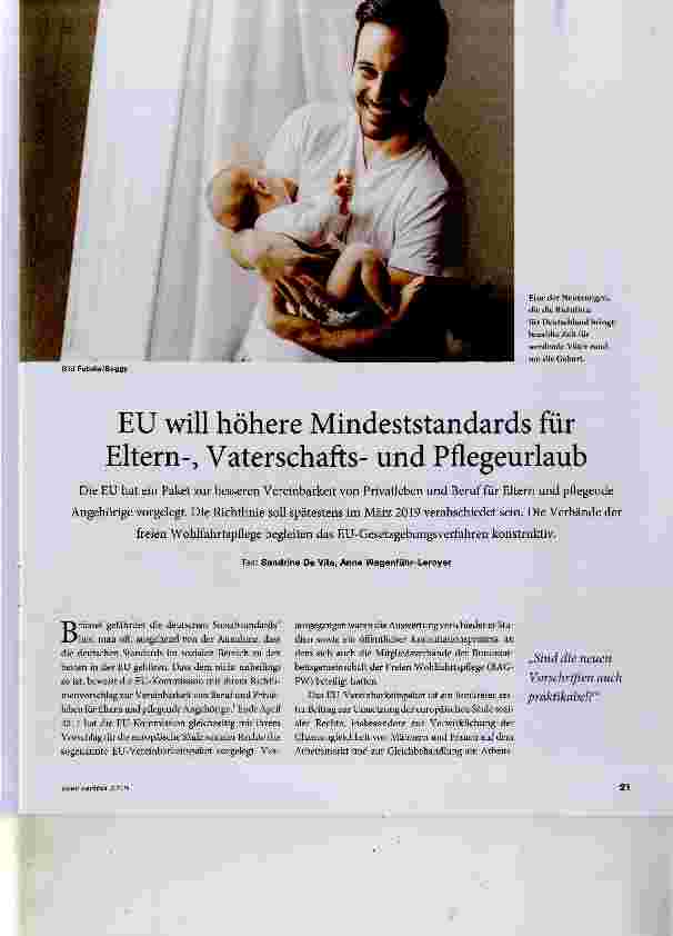 Vorschauseite 1: EU will höhere Mindeststandards für Eltern-, Vaterschaftsund Pflegeurlaub