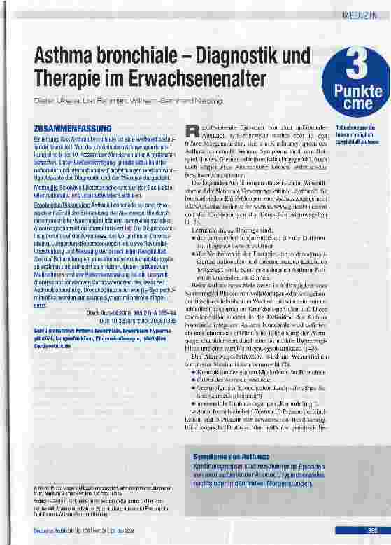 Vorschauseite 1: Asthma bronchiale - Diagnostik und Therapie im Erwachsenenalter