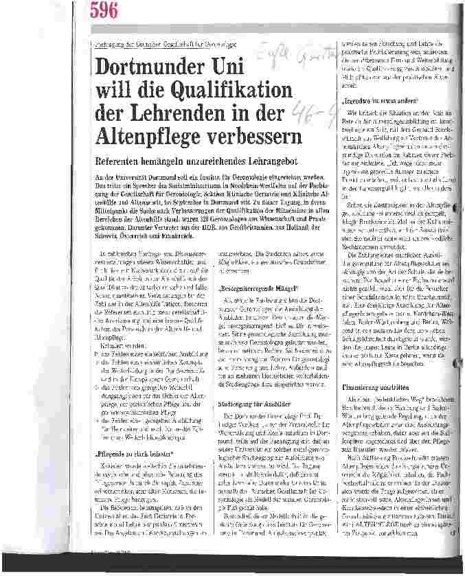 Vorschauseite 1: Dortmunder Uni will die Qualitfikation der Lehrenden in der Altenpflege verbessern