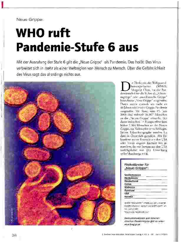 Vorschauseite 1: WHO ruft Pandemie-Stufe 6 aus