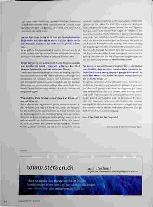 Vorschauseite 2: "Palliative Care gehört für mich zur Grundversorgung! " Ein Gespräch mit der neuen Präsidentin von Palliative ch, Marina Carobbio Guscetti.