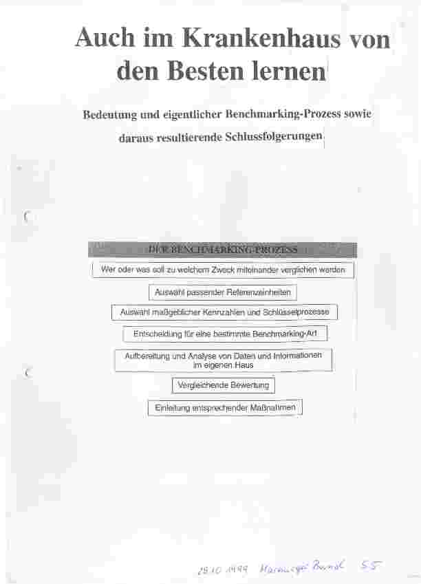 Vorschauseite 1: Auch im Krankenhaus von den Besten lernen Bedeutung und eigentlicher Benchmarking-Prozess sowie daraus resultierende Schlussfolgerungen