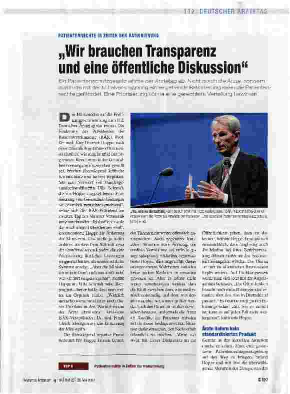 Vorschauseite 1: „Wir brauchen Transparenz und eine öffentliche Diskussion