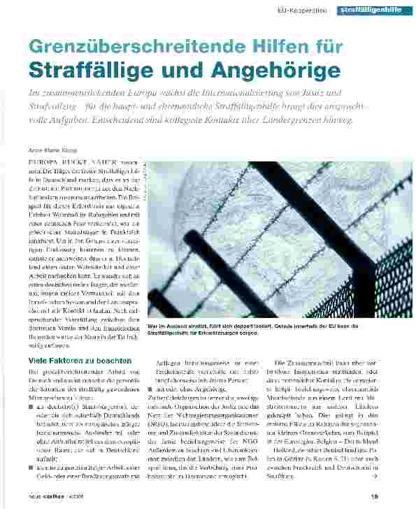 Vorschauseite 1: Grenzüberschreitende Hilfen für Straffällige und Angehörige