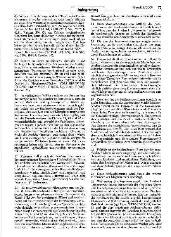 Vorschauseite 3: Anmeldemarke „BioGeneriX entspricht dem beschreibenden Element „biogenerics und ist damit nicht eintragungsfähig