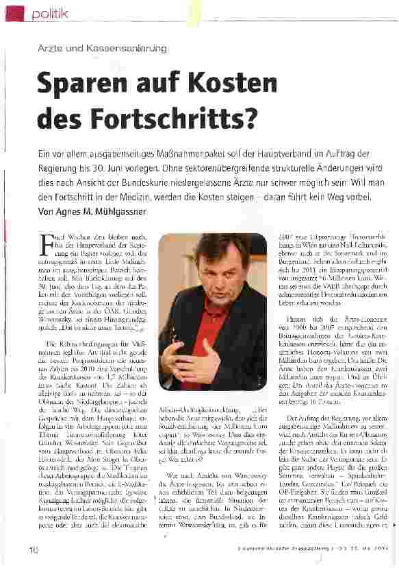 Vorschauseite 1: Ärzte und KassensanierungSparen auf Kosten des Fortschritts?