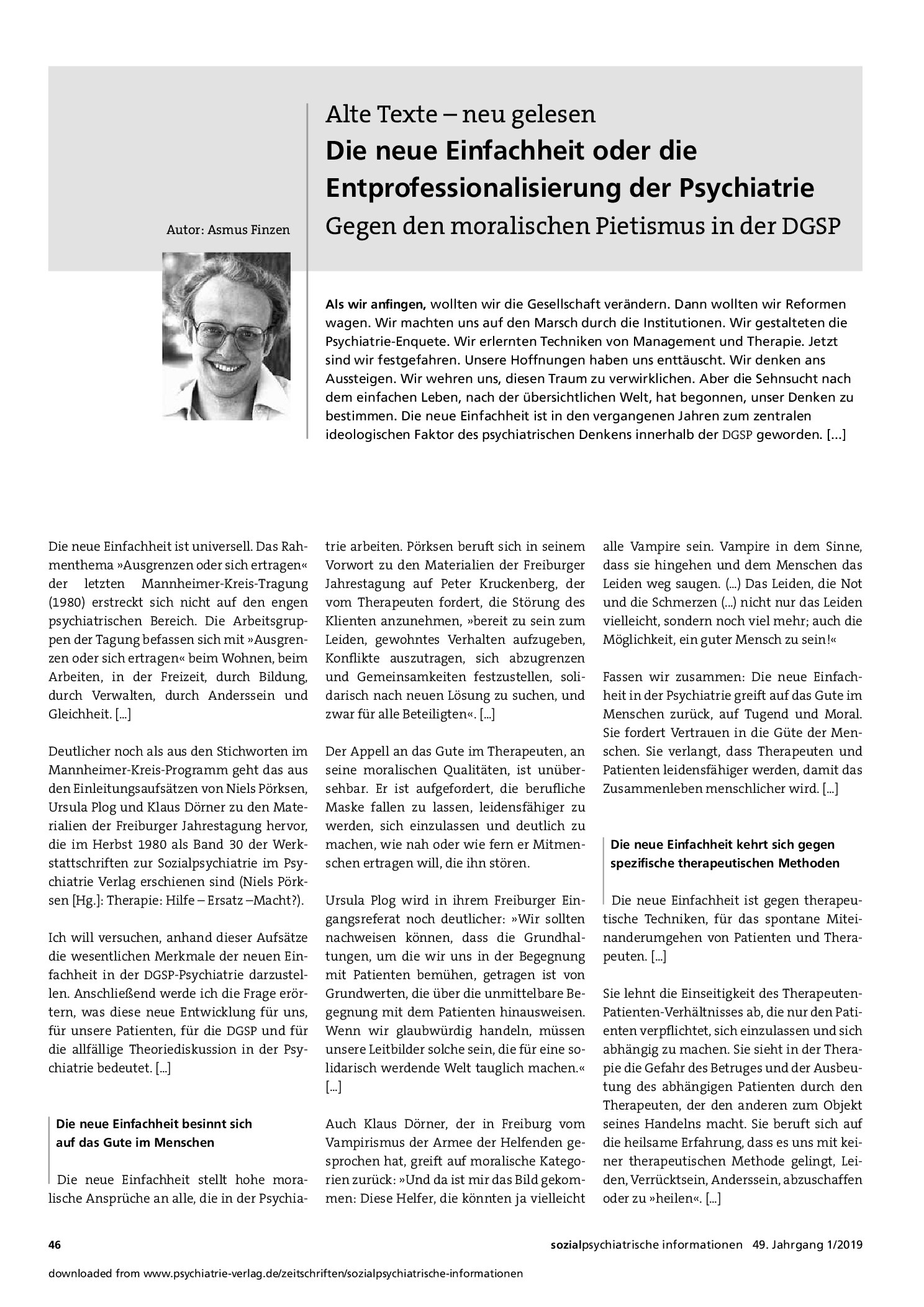Vorschauseite 1: Die neue Einfachheit oder die Entprofessionalisierung der Psychiatrie