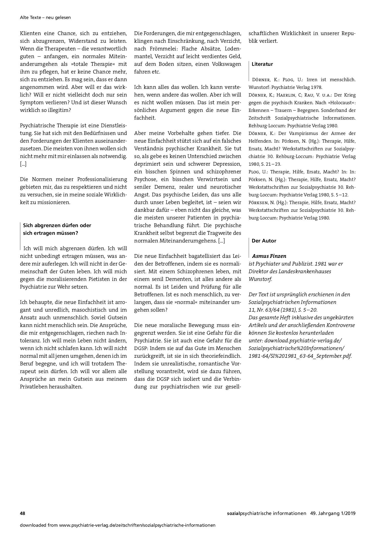 Vorschauseite 3: Die neue Einfachheit oder die Entprofessionalisierung der Psychiatrie