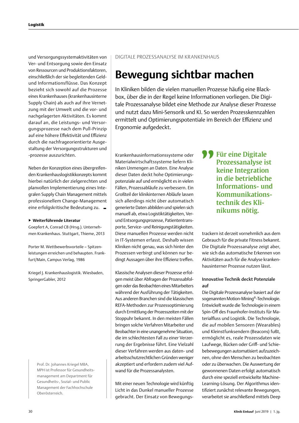 Vorschauseite 1: Digitale Prozessanalyse im Krankenhaus: Bewegung Sichtbar Machen