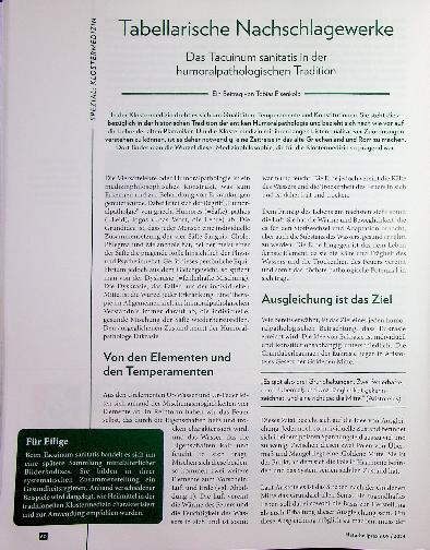 Vorschauseite 1: Tabellarische Nachschlagewerke Das Tacuinum sanitatis in der humoralpathologischen Tradition