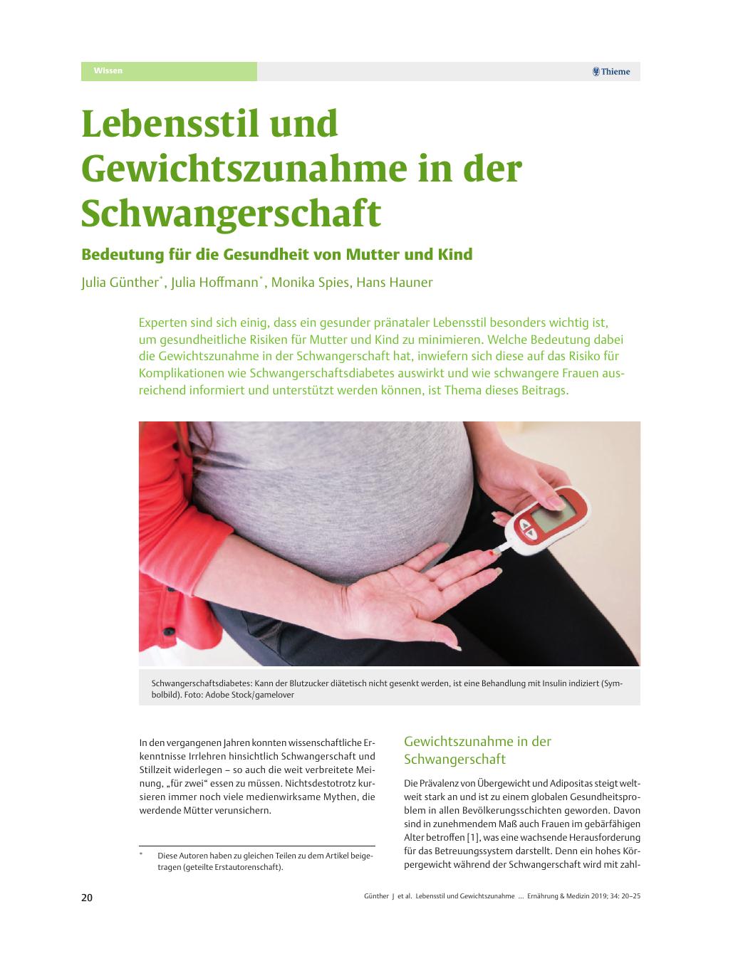 Vorschauseite 1: Lebensstil und Gewichtszunahme in der Schwangerschaft