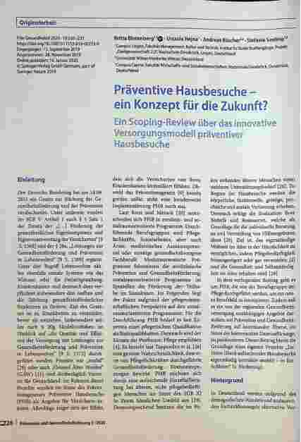 Vorschauseite 1: Präventive Hausbesuche - ein Konzept für die Zukunft? Ein Scoping-Review über das innovative Versorgungsmodell präventiver Hausbesuche