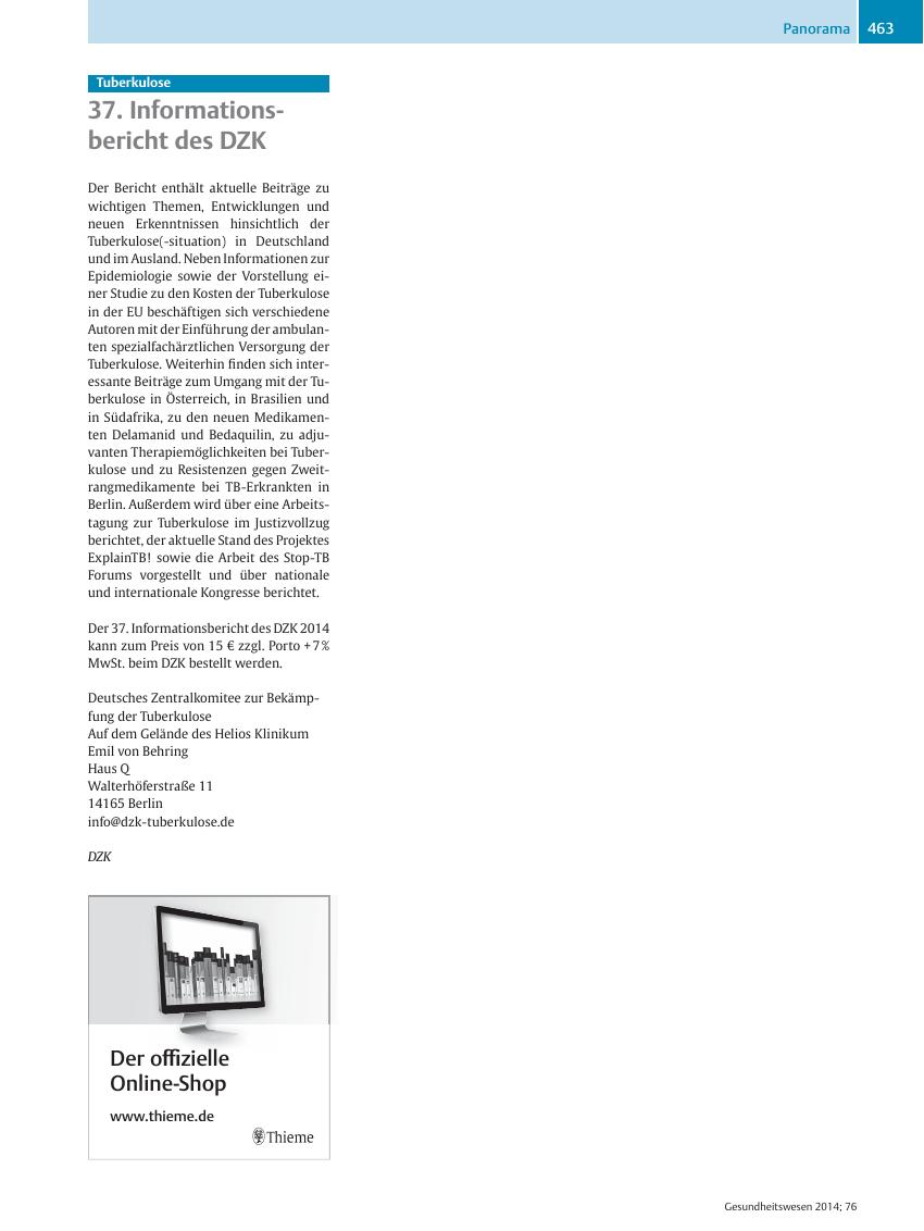 Vorschauseite 1: 37. Informationsbericht des DZK