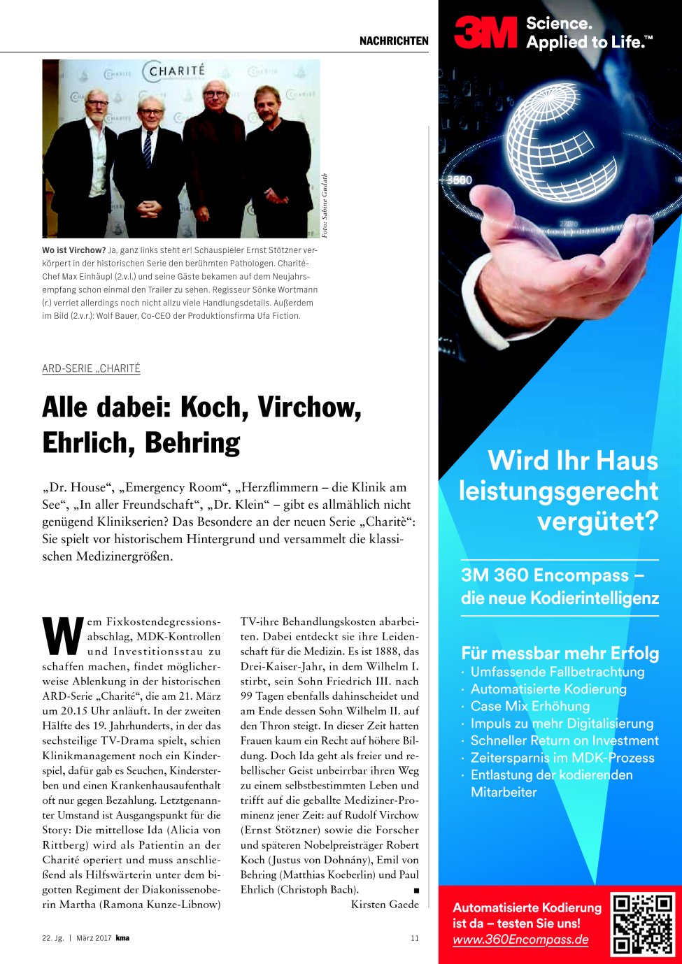 Vorschauseite 1: ARD-Serie ?Charité?: Alle dabei: Koch, Virchow, Ehrlich, Behring