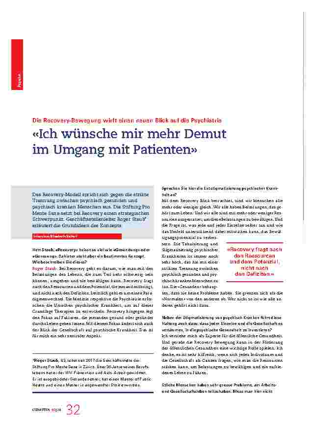 Vorschauseite 1: "Ich wünsche mir mehr Demut im Umgang mit Patienten." Die Recovery-Bewegung wirft einen neuen Blick auf die Psychiatrie.