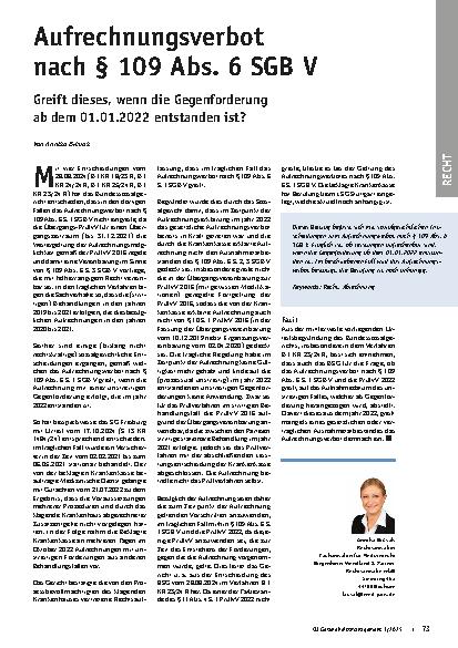 Vorschauseite 1: Aufrechnungsverbot nach § 109 Abs. 6 SGB V Greift dieses, wenn die Gegenforderung ab dem 01. 01. 2022 entstanden ist?