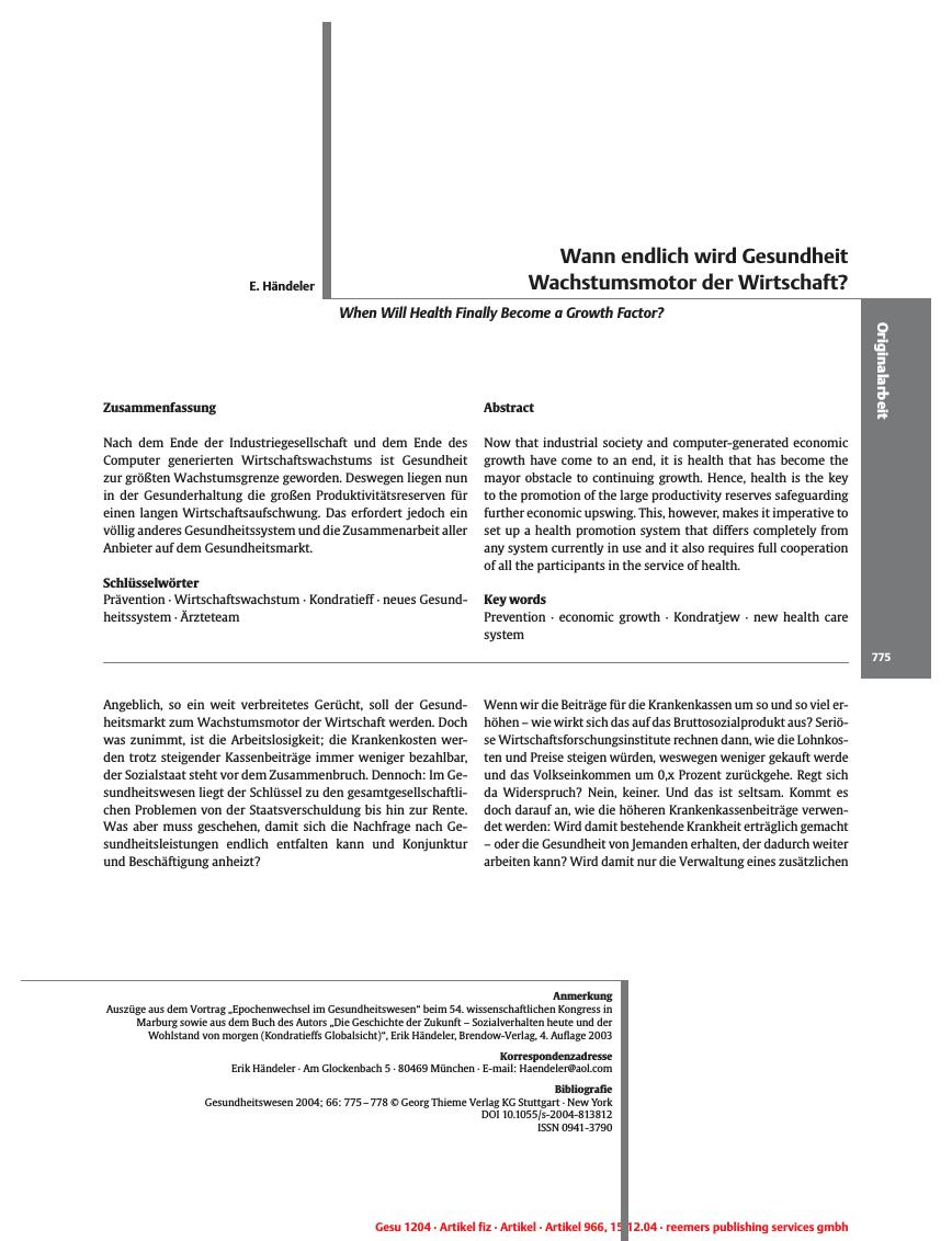 Vorschauseite 1: Wann endlich wird Gesundheit Wachstumsmotor der Wirtschaft?
