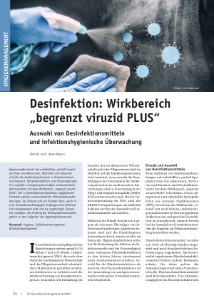 Vorschauseite 1: Desinfektion: Wirkbereich „begrenzt viruzid PLUS“ Auswahl von Desinfektionsmitteln und infektionshygienische Überwachung