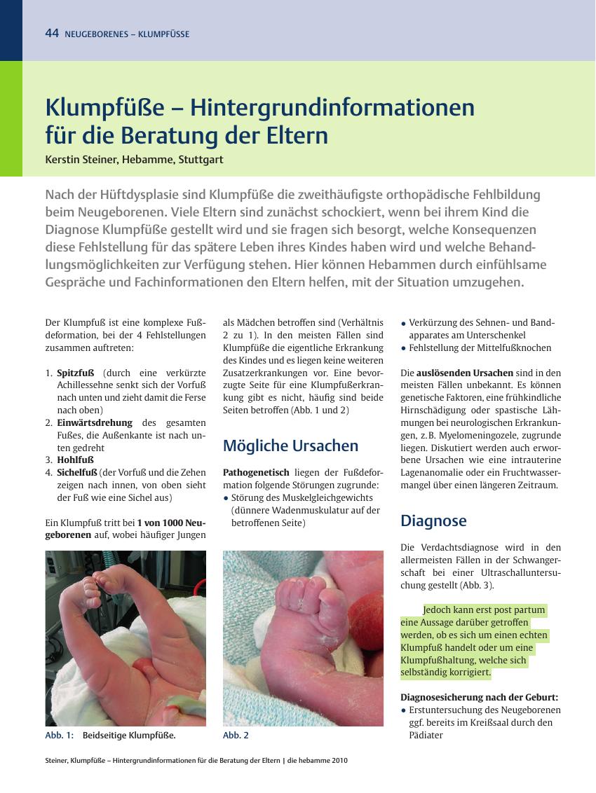 Vorschauseite 1: Klumpfüße – Hintergrundinformationen für die Beratung der Eltern