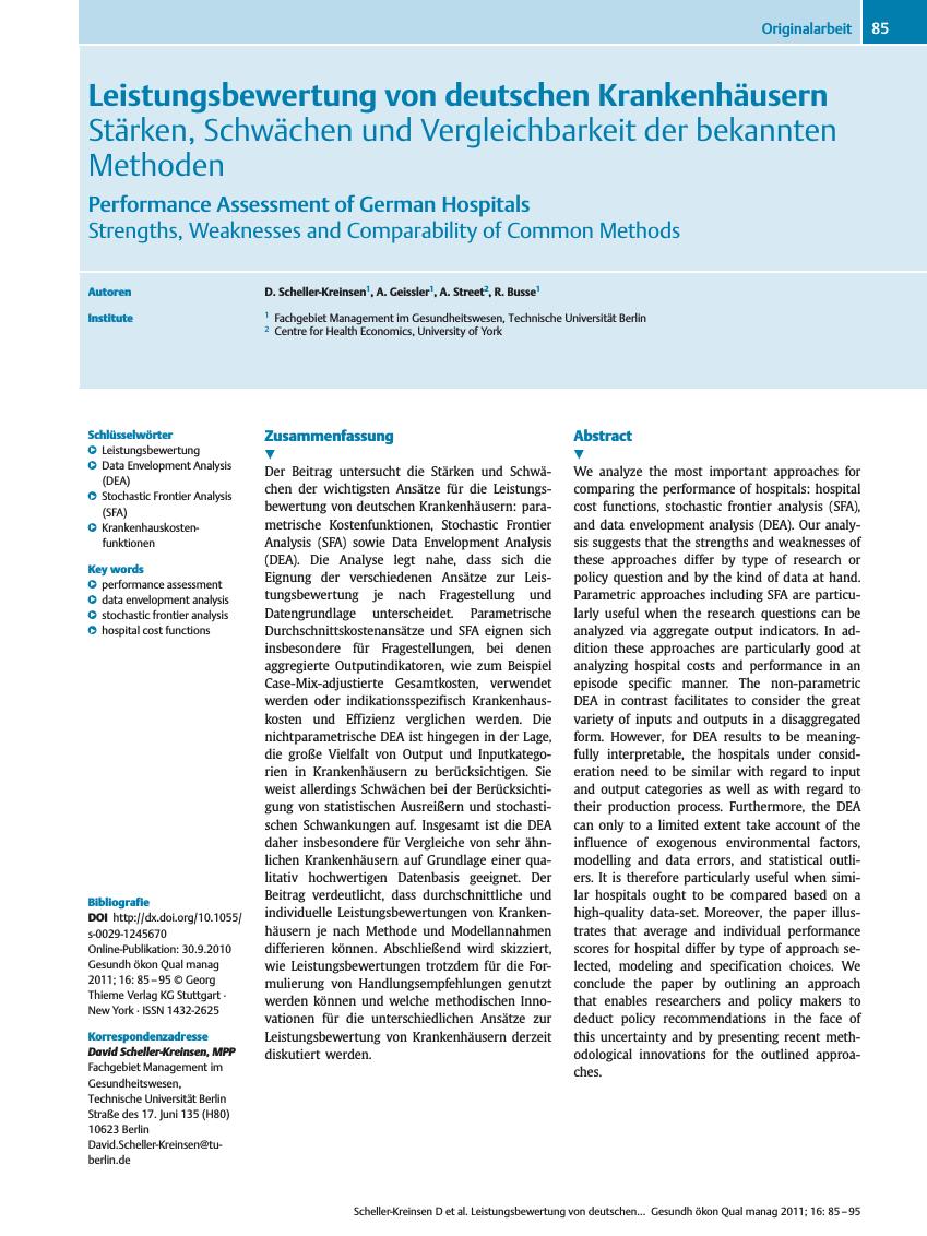 Vorschauseite 1: Leistungsbewertung von deutschen Krankenhäusern