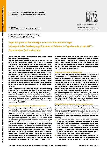 Vorschauseite 1: Ergotherapie und Technologie praxisnah zusammenbringen: Konzeption des Studiengangs Bachelor of Science in Ergotherapie an der OST – Ostschweizer Fachhochschule