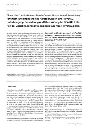 Vorschauseite 1: sychiatrische und rechtliche Anforderungen einer PsychKG-Unterbringung: Entwicklung und Überprüfung der PGASUS-Kriterien bei Unterbringungsanträgen nach § 23 Abs. 1 PsychKG Berlin