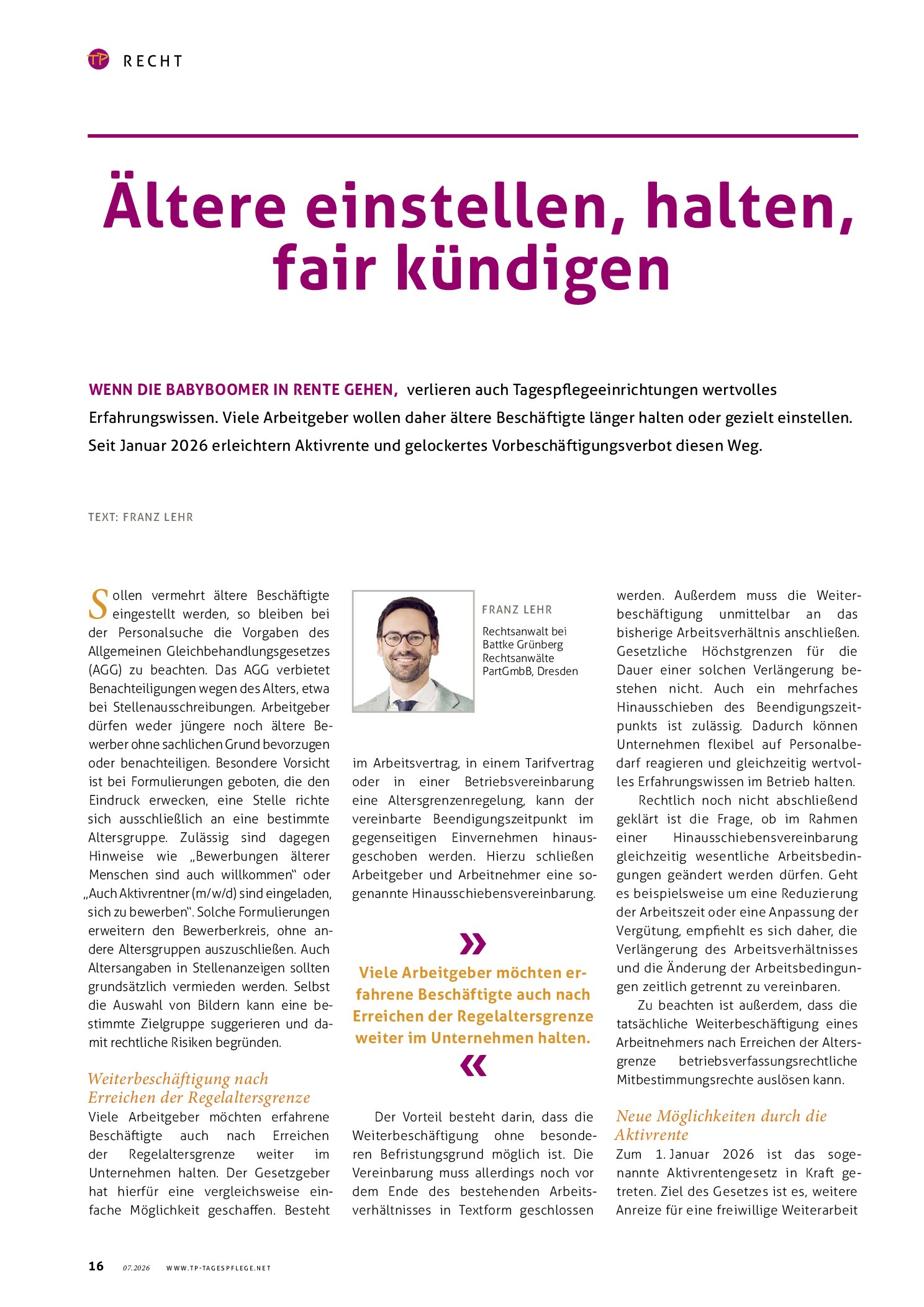 Vorschauseite 1: Ältere einstellen, halten, fair kündigen