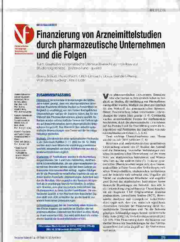 Vorschauseite 1: Finanzierung von Arzneimittelstudien durch pharmazeutische Unternehmen und die Folgen