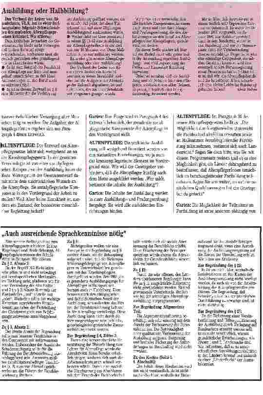 Vorschauseite 2: Das Altenpflegegesetz wird 1990 verabschiedet Interview mit Ministerialrat Klaus Garten
