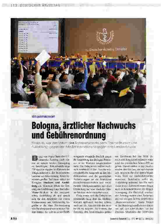 Vorschauseite 1: Bologna, ärztlicher Nachwuchs und Gebührenordnung