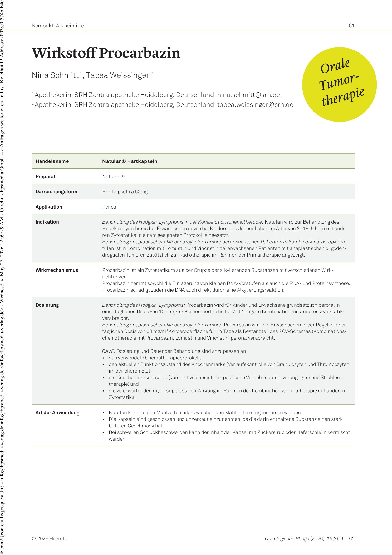 Vorschauseite 1: Wirkstoff Procarbazin
