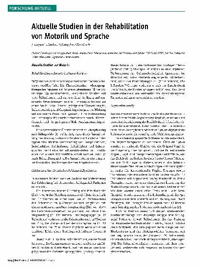 Vorschauseite 1: Aktuelle Studien in der Rehabilitation von Motorik und Sprache