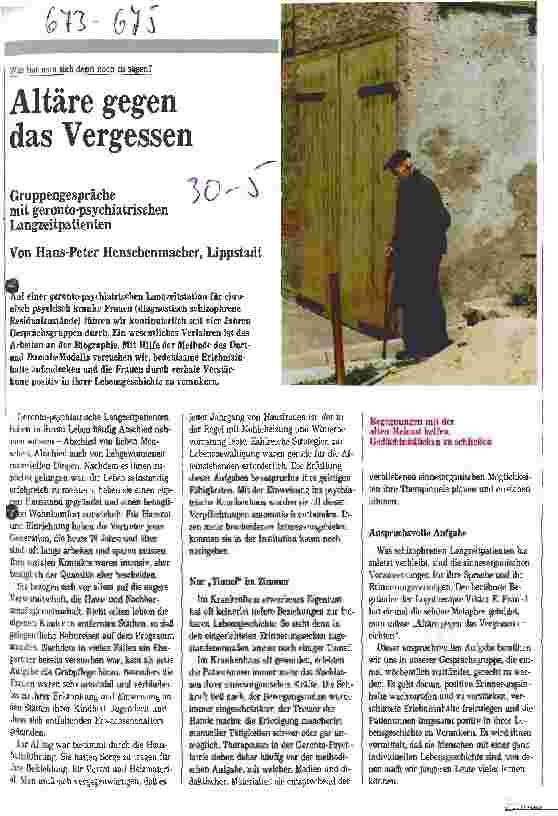Vorschauseite 1: Altäre gegen das Vergessen - Gruppengespräche mit geronto-psychiatrischen Langzeitpatienten
