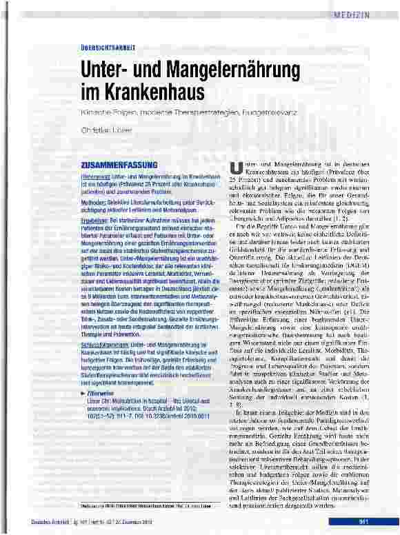 Vorschauseite 1: OBERSICHTSARBEIT Unterund Mangelernährung im Krankenhaus