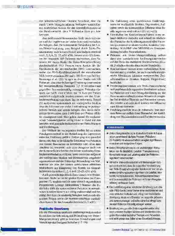 Vorschauseite 6: OBERSICHTSARBEIT Unterund Mangelernährung im Krankenhaus