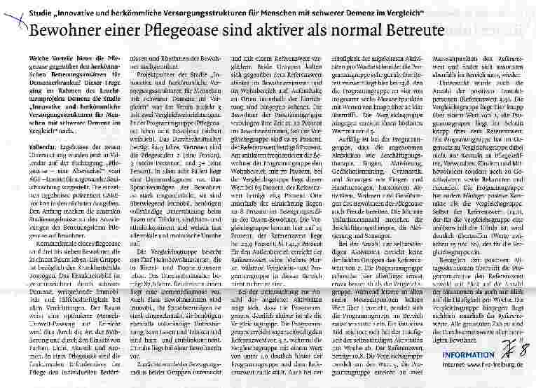 Vorschauseite 1: Bewohner einer Pflegeoase sind aktiver als normal Betreute