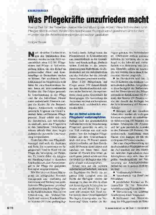 Vorschauseite 1: Was Pflegekräfte unzufrieden macht