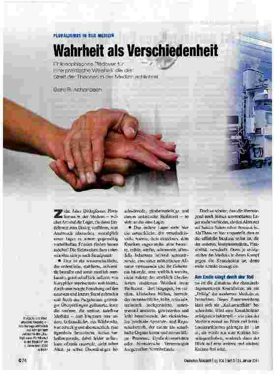 Vorschauseite 1: PLURALISMUS IN DER MEDIZINWahrheit als Verschiedenheit