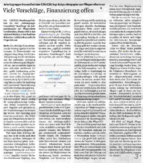Vorschauseite 1: Viele Vorschläge, Finanzierung offen