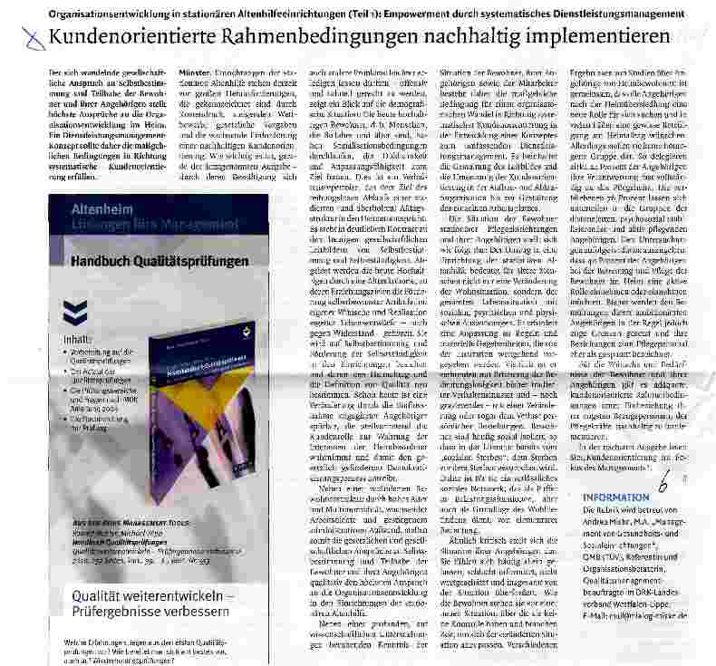 Vorschauseite 1: Organisationsentwicklung in stationären Altenhilfeeinrichtungen (Teil 1): Empowerment durch systematisches Dienstleistungsmanagement
