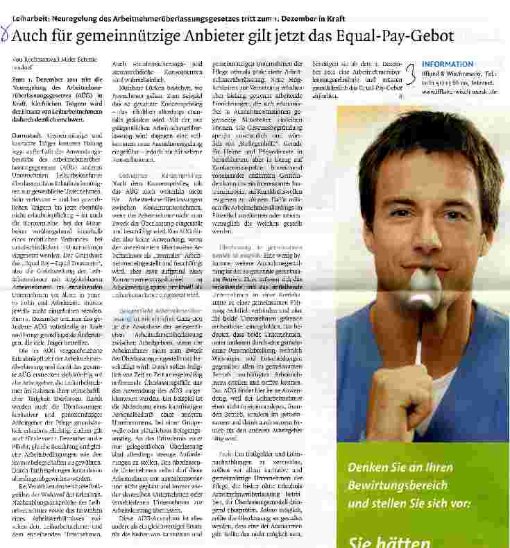 Vorschauseite 1: Auch für gemeinnützige Anbieter gilt jetzt das Equal-Pay-Gebot