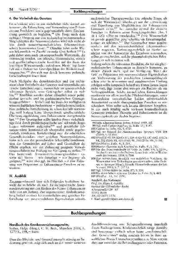 Vorschauseite 1: Handbuch des Krankenversicherungsrechts, Sodan, Helge (Hrsg. ), C. H. Beck, München 2010, L, 1270 S. , 198, - Euro.